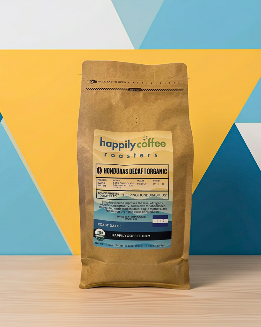 Freshly roasted organic swiss water process decaf coffee