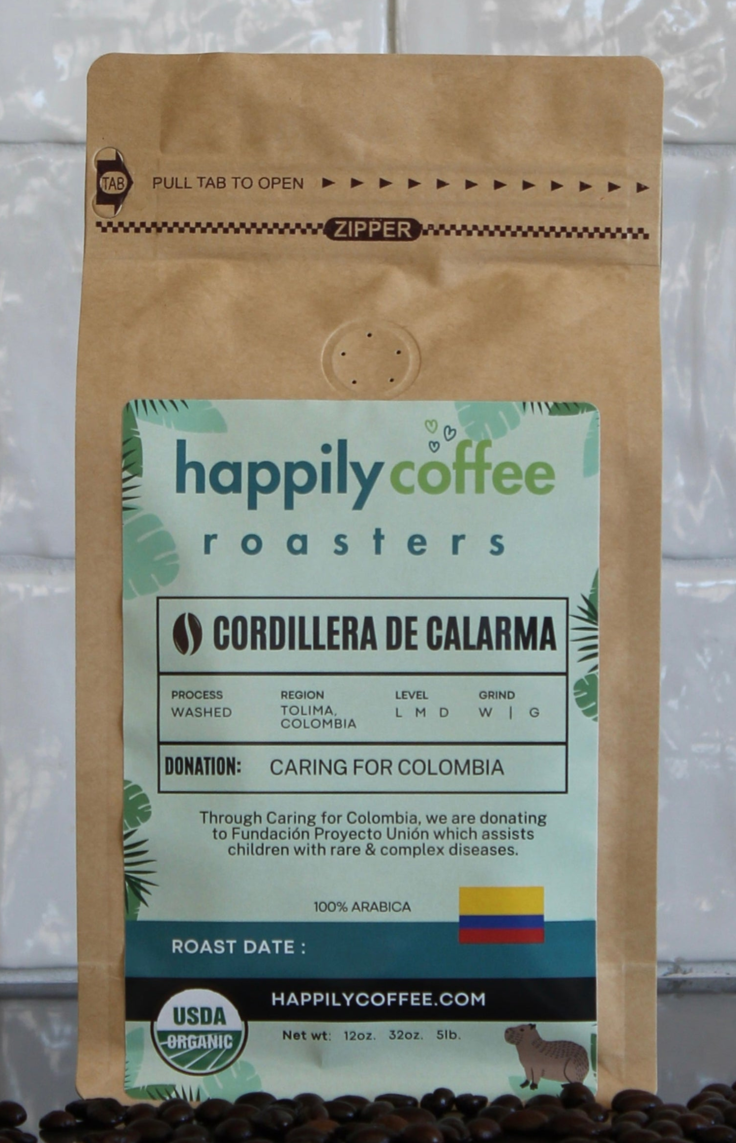 Colombia USDA organic specialty coffee beans, single origin with bright, balanced flavor