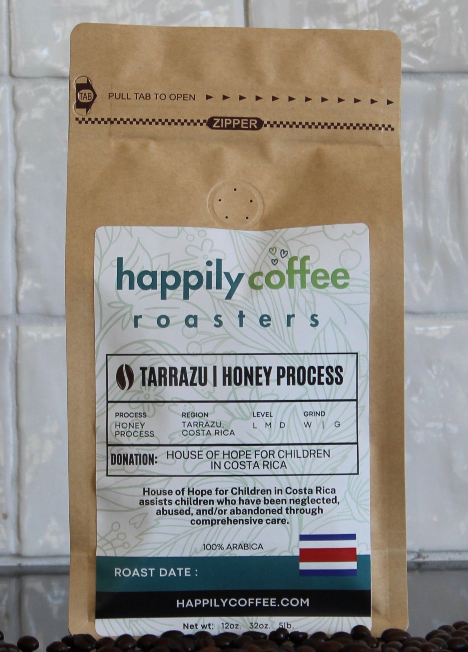 Freshly roasted Costa Rica honey process coffee
