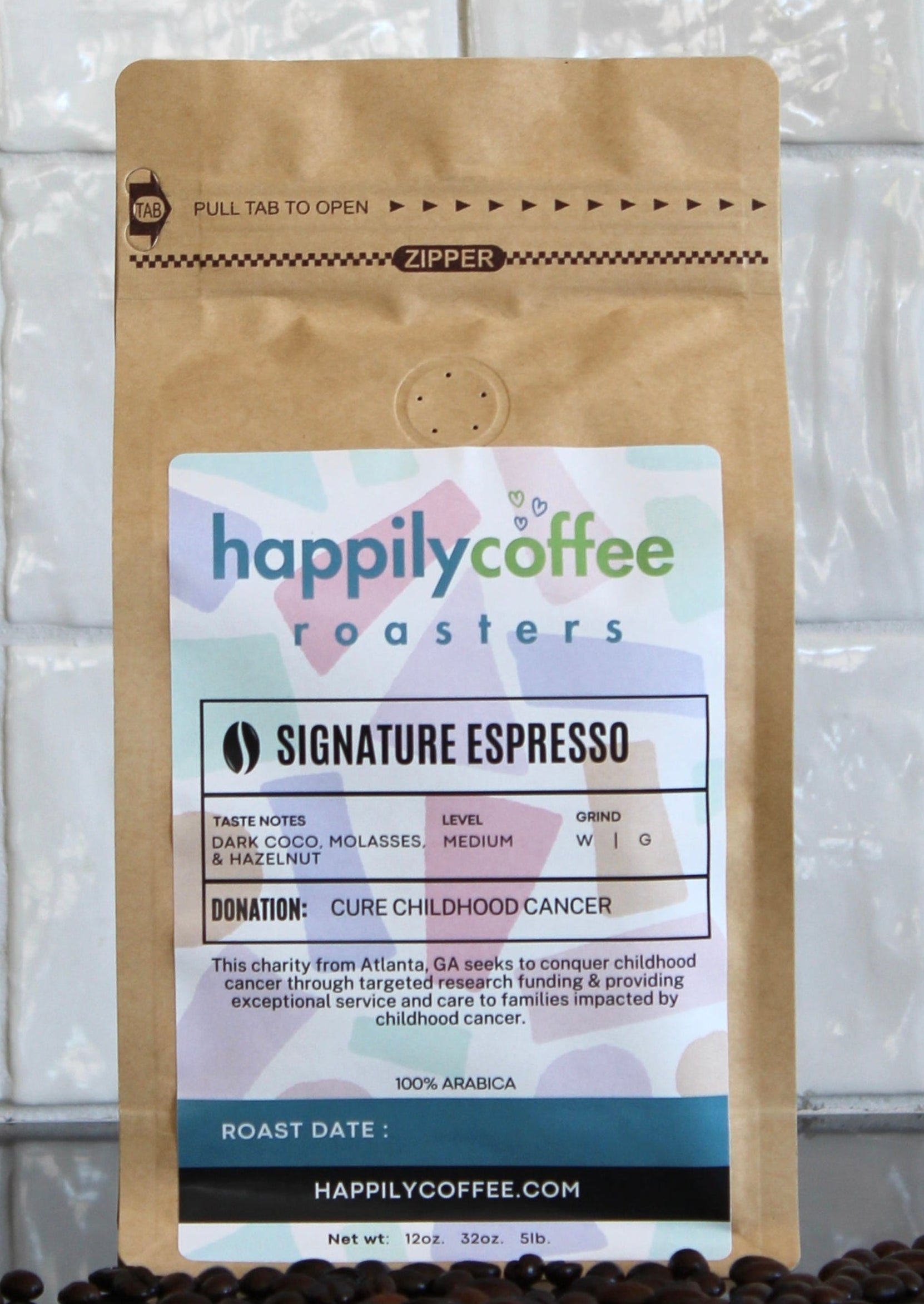 Signature Espresso Blend coffee bag, freshly roasted specialty espresso roast with rich, bold flavor