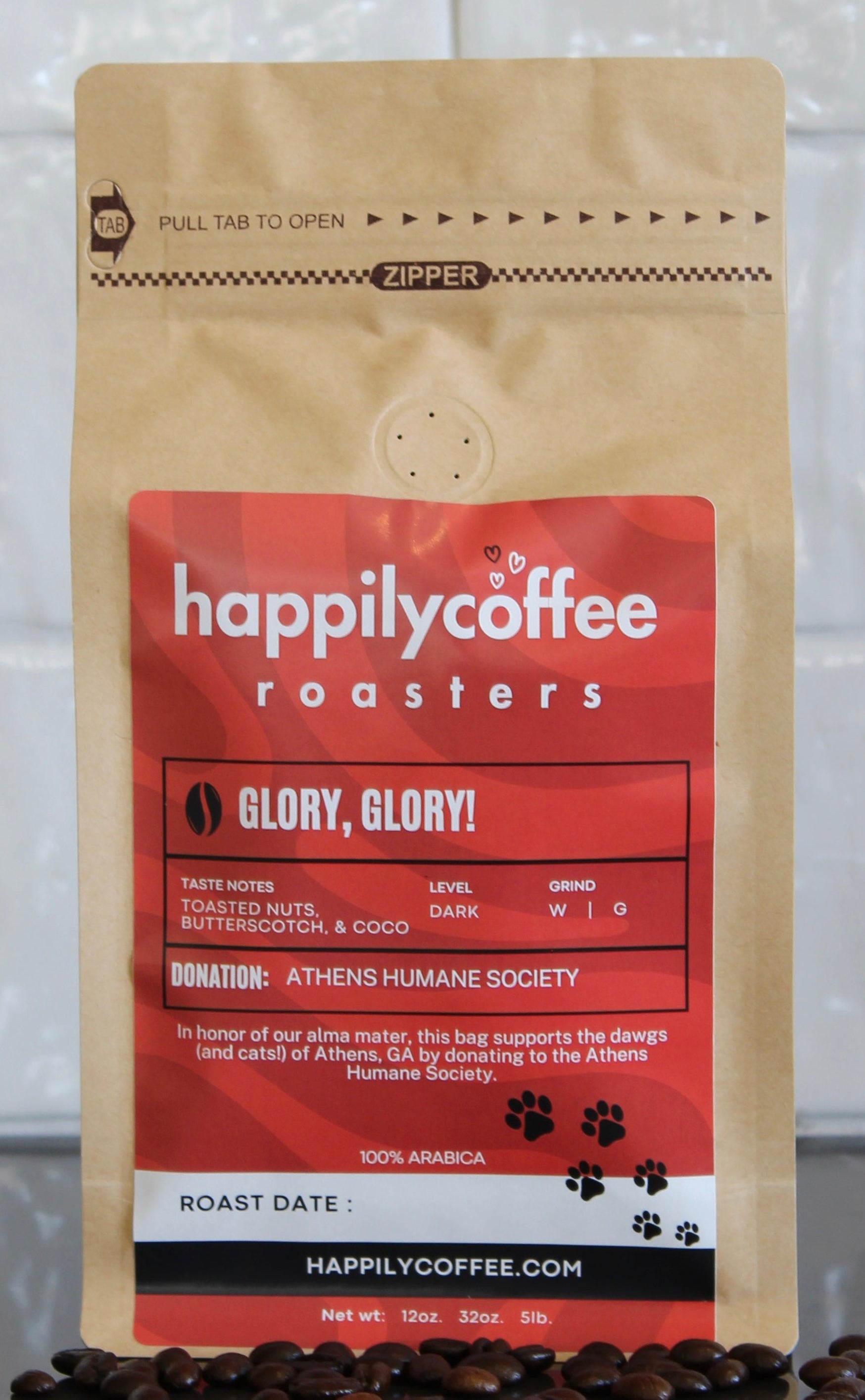 Glory Glory specialty coffee blend bag with rich, bold flavor and smooth body.