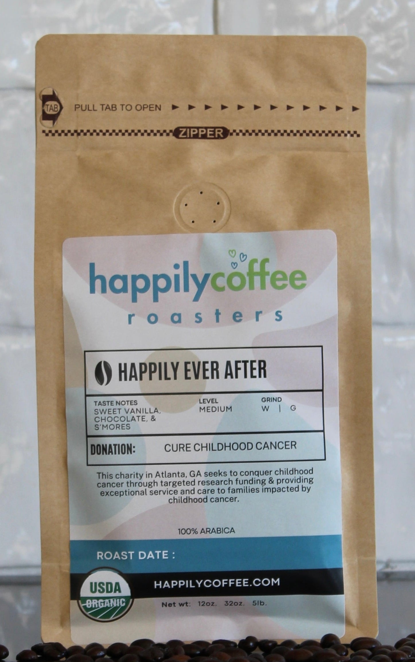 Happily Ever After coffee blend bag, specialty blend coffee with smooth flavor and balanced body