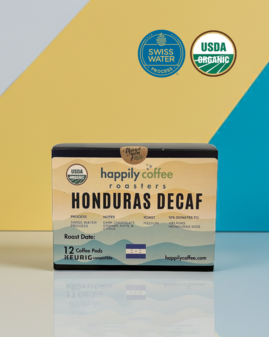 Freshly roasted organic swiss water process decaf coffee pods