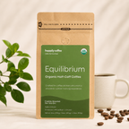 freshly roasted usda organic half-caff coffee from happily coffee roasters. roasted fresh to order organic coffee that is half swiss water process decaf coffee and half usda organic specialty coffee medium roast.