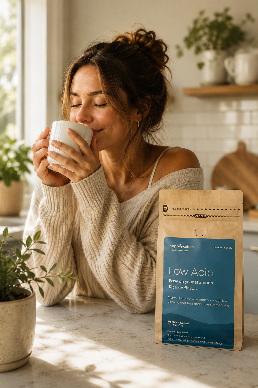 Low acid specialty coffee roasted fresh for a person with GERD and acid reflux. Low acid coffee.